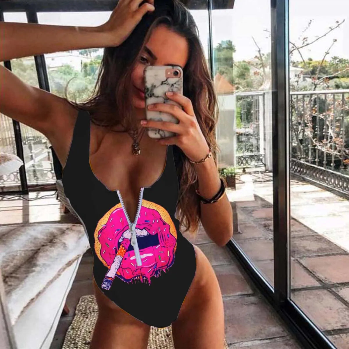 Patchwork Push-Up One-Piece Swimsuit - Bold Monokini Style