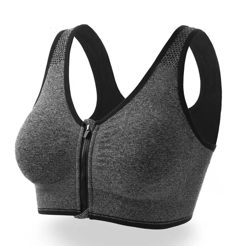 Front-Zip Seamless Shock-Absorbing Sports Bra - Women's Workout Crop Top