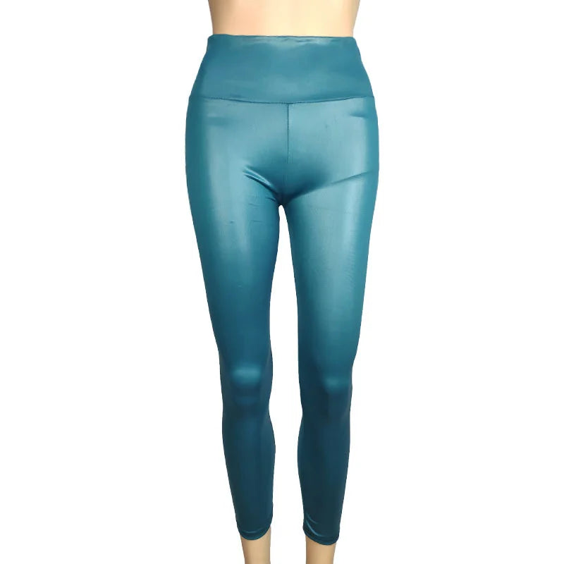 Plus Size High-Waist Faux Leather Leggings - Women's Sculpting Statement Bottoms