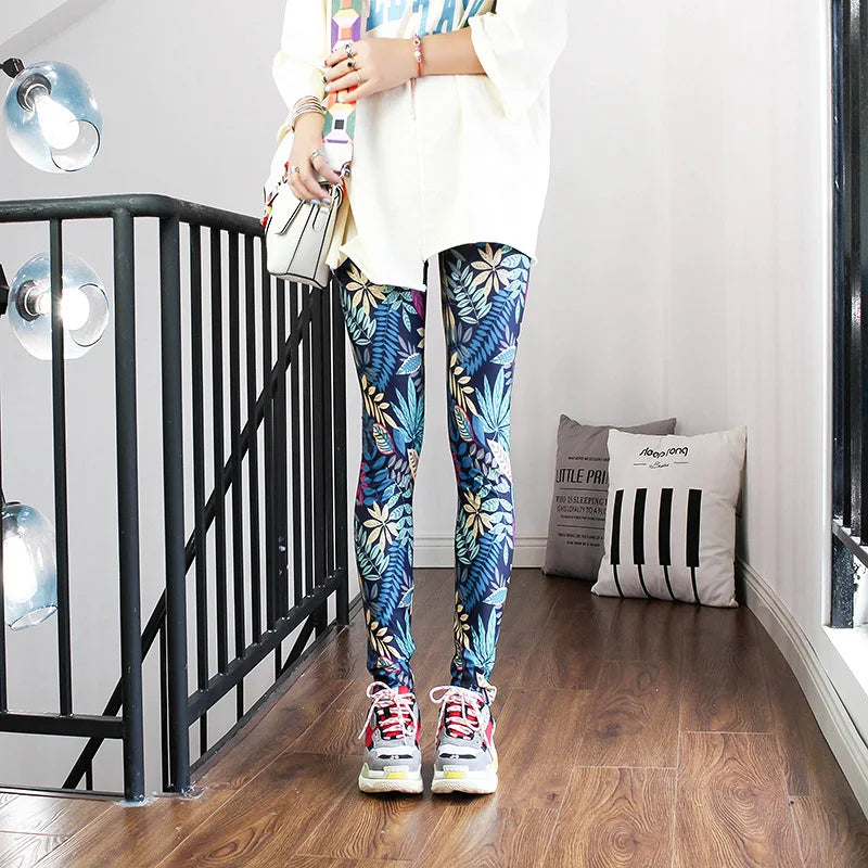 Colorful Street Print Leggings - High-Stretch One-Size Comfort