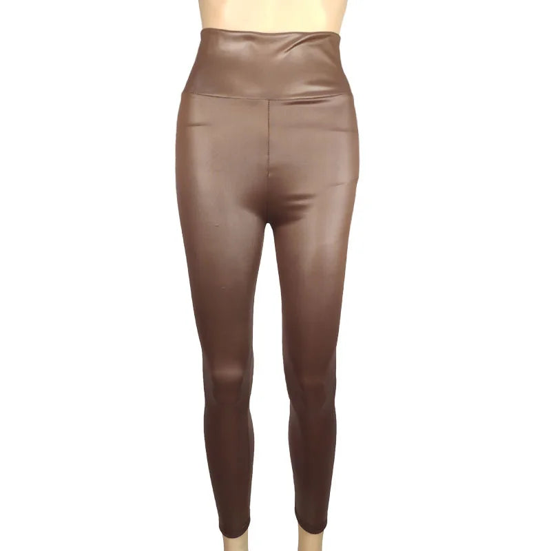 Plus Size High-Waist Faux Leather Leggings - Women's Sculpting Statement Bottoms