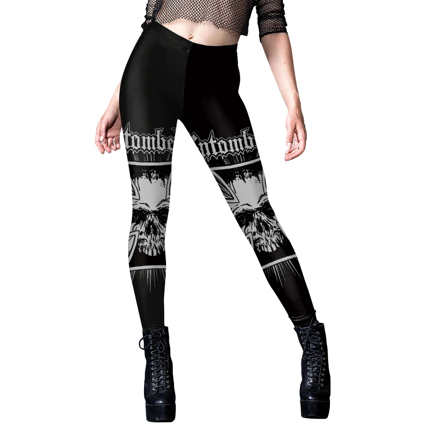 Black Ouija Gothic Leggings - Mid-Waist Stretch Alternative Style