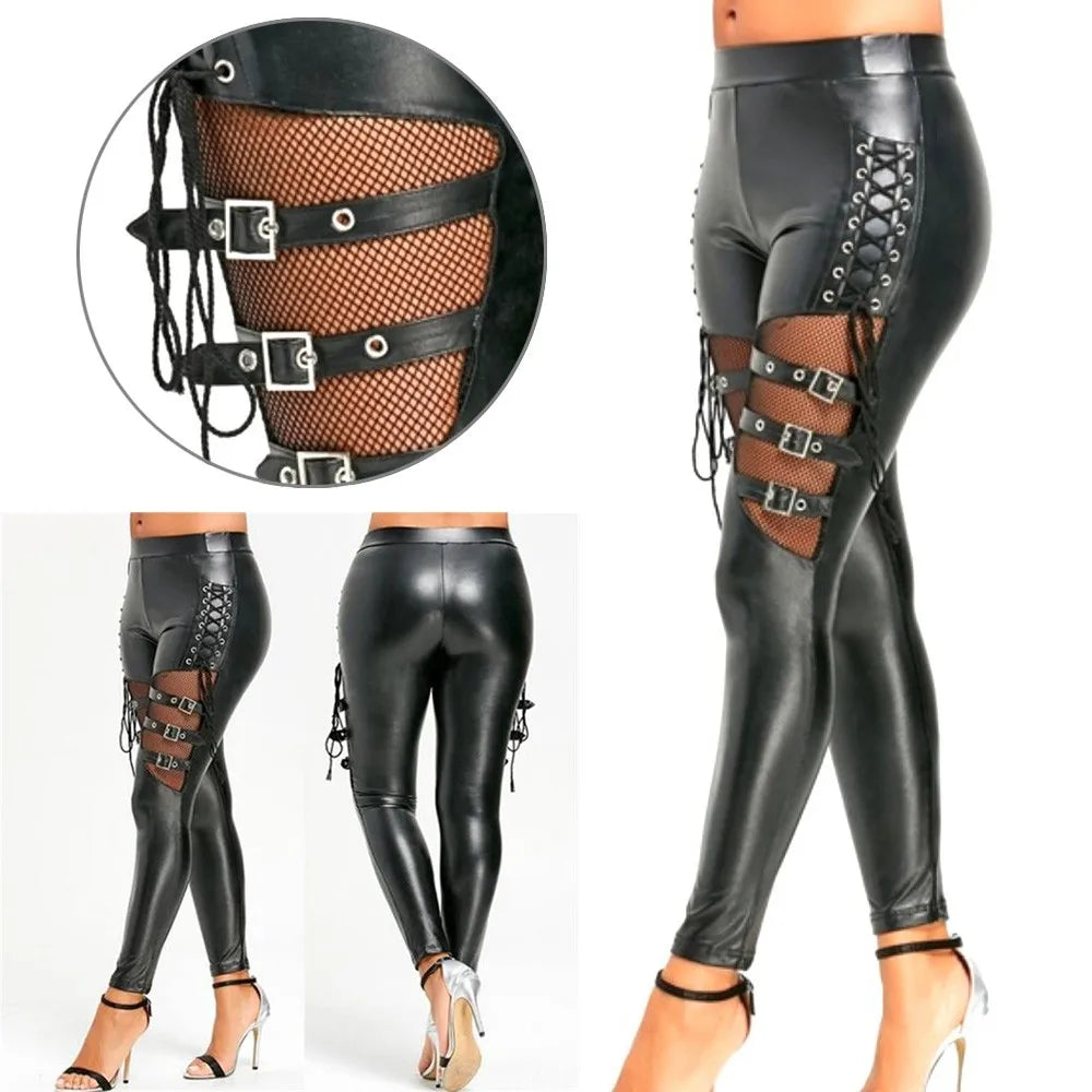 Plus Size Wet-Look Faux Leather Leggings - Women's Sculpting Statement Bottoms
