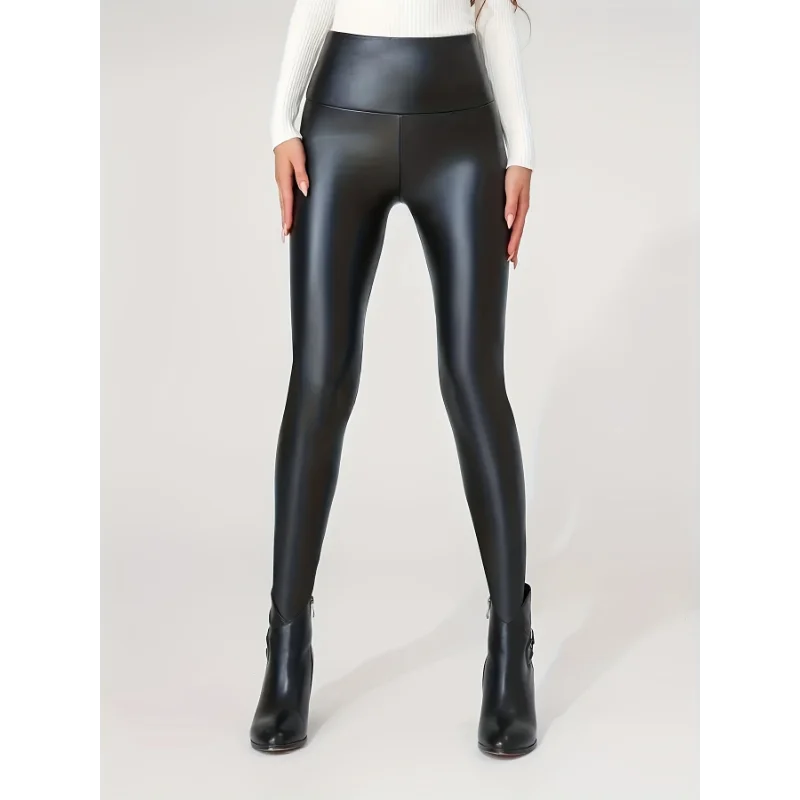 Plus Size High-Waist Faux Leather Leggings - Women's Sculpting Statement Bottoms