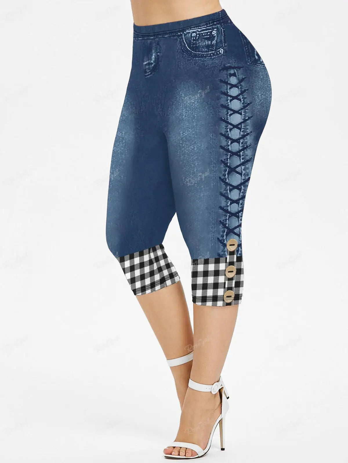 3D Denim Capri Leggings - High-Waist Plus Size Stretch Fit