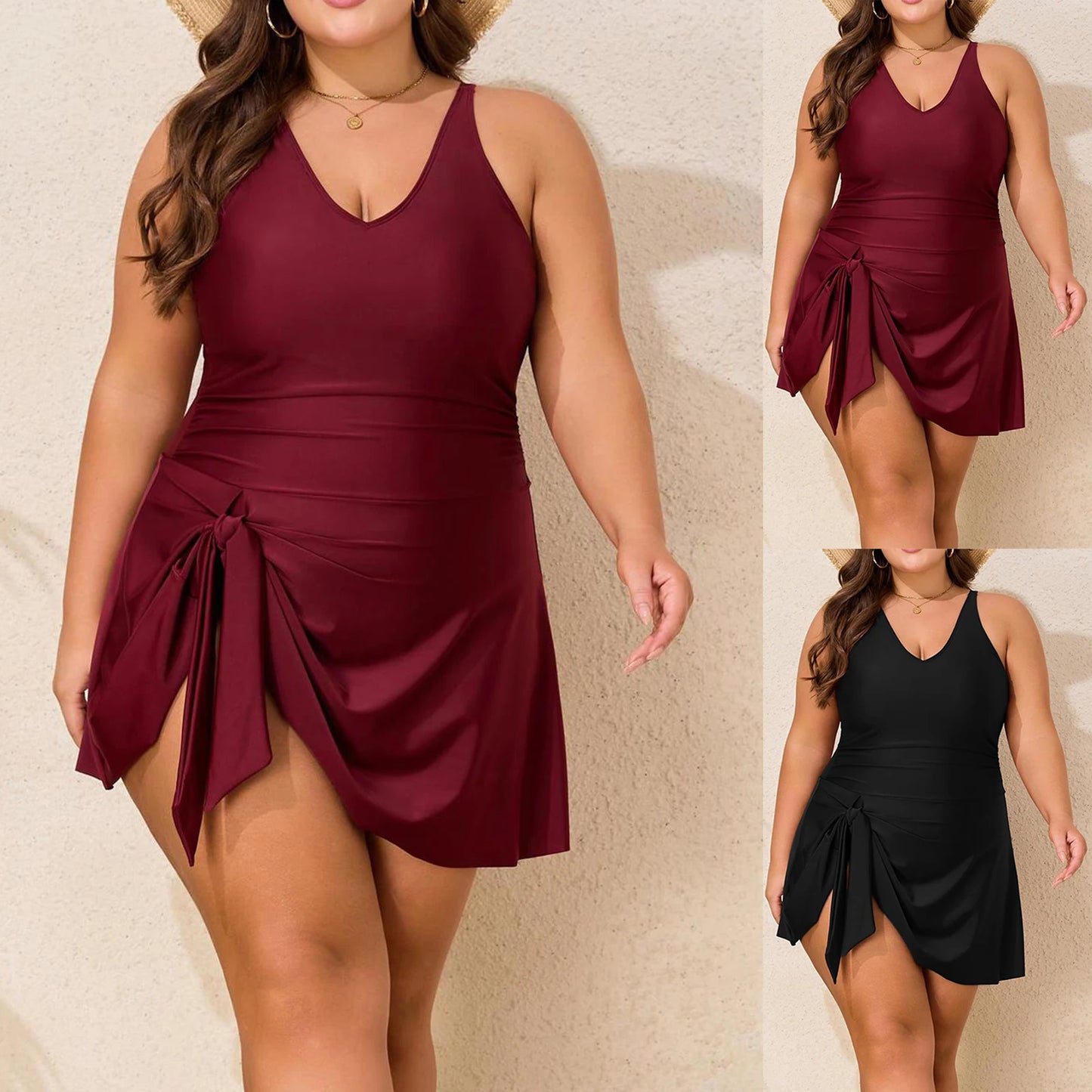 Plus Size Solid One-Piece Swimsuit - Sleek Jumpsuit Swimwear
