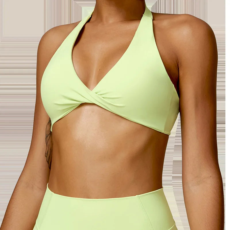 Cross-Back Halter Breathable Sports Bra - Women's Yoga & Gym Support Top