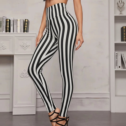Camouflage Stripe High-Waist Leggings - Stretch Slim Ankle Fit