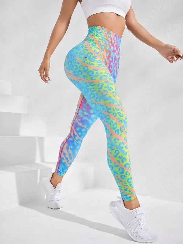 3D Peach Tie-Dye Leggings - High-Waist Push-Up Workout Tights