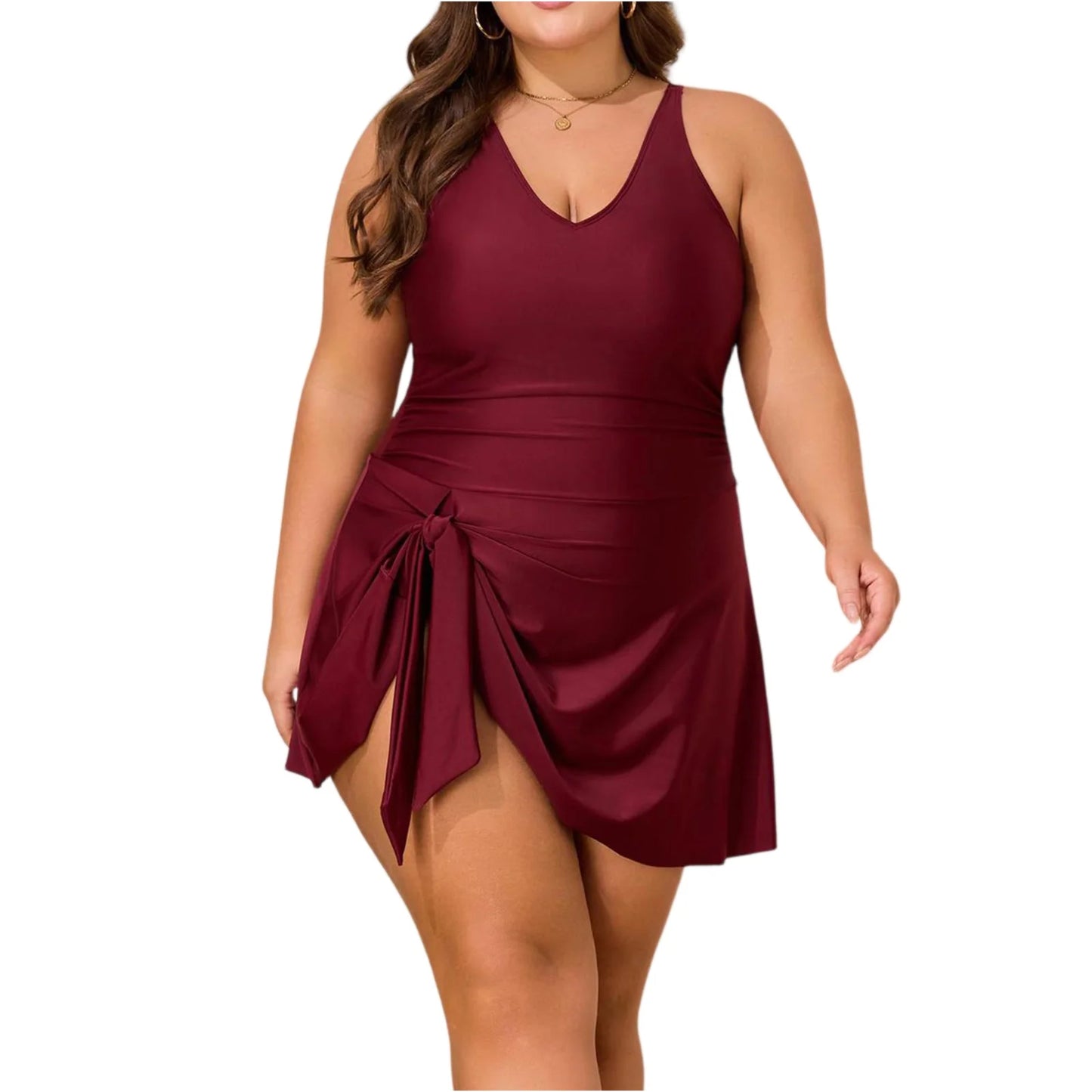 Plus Size Solid One-Piece Swimsuit - Sleek Jumpsuit Swimwear