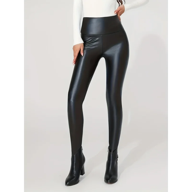 Plus Size High-Waist Faux Leather Leggings - Women's Sculpting Statement Bottoms