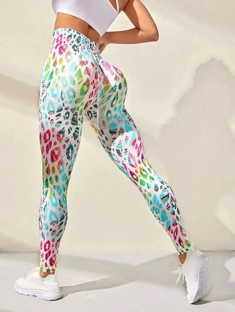 3D Peach Tie-Dye Leggings - High-Waist Push-Up Workout Tights