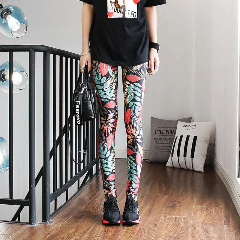 Colorful Street Print Leggings - High-Stretch One-Size Comfort