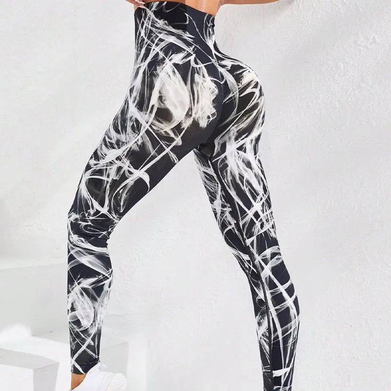 3D Peach Tie-Dye Leggings - High-Waist Push-Up Workout Tights