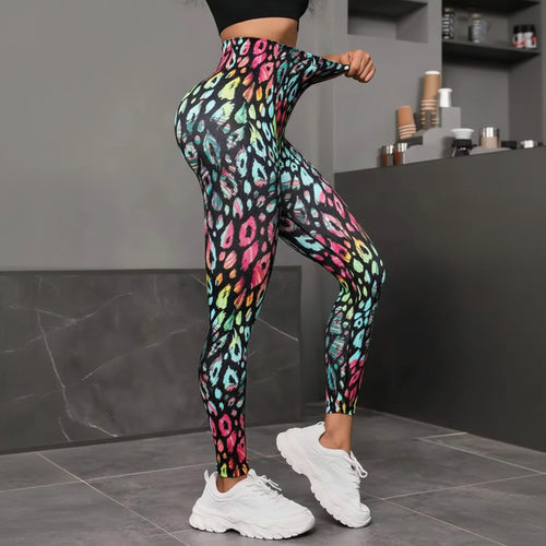 3D Peach Tie-Dye Leggings - High-Waist Push-Up Workout Tights