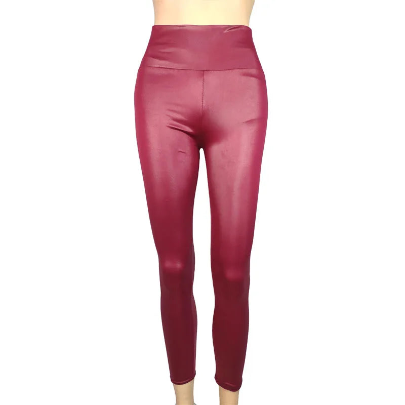 Plus Size High-Waist Faux Leather Leggings - Women's Sculpting Statement Bottoms
