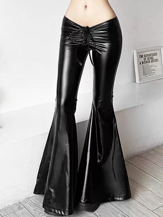 Plus Size Low-Rise Flare Faux Leather Flare Pants - Women's Sculpting Statement Bottoms