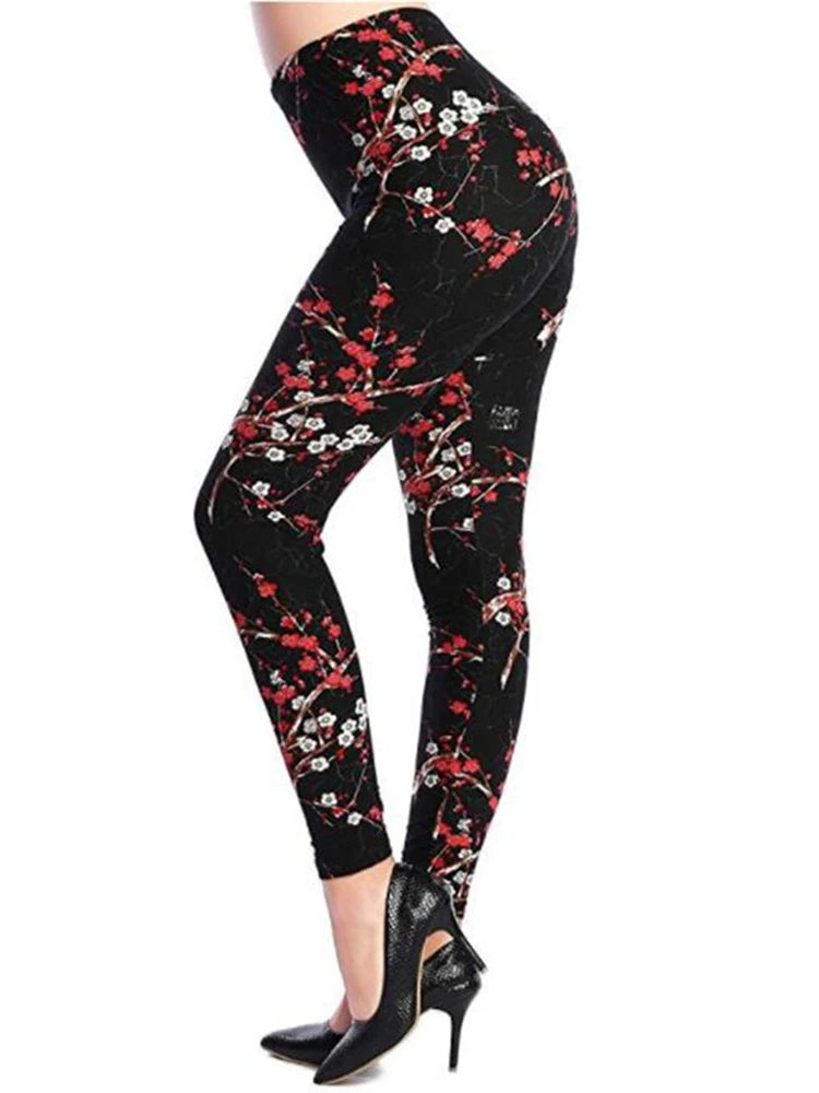 Graffiti Floral Print Ankle Leggings - Elastic Streetwear Fit