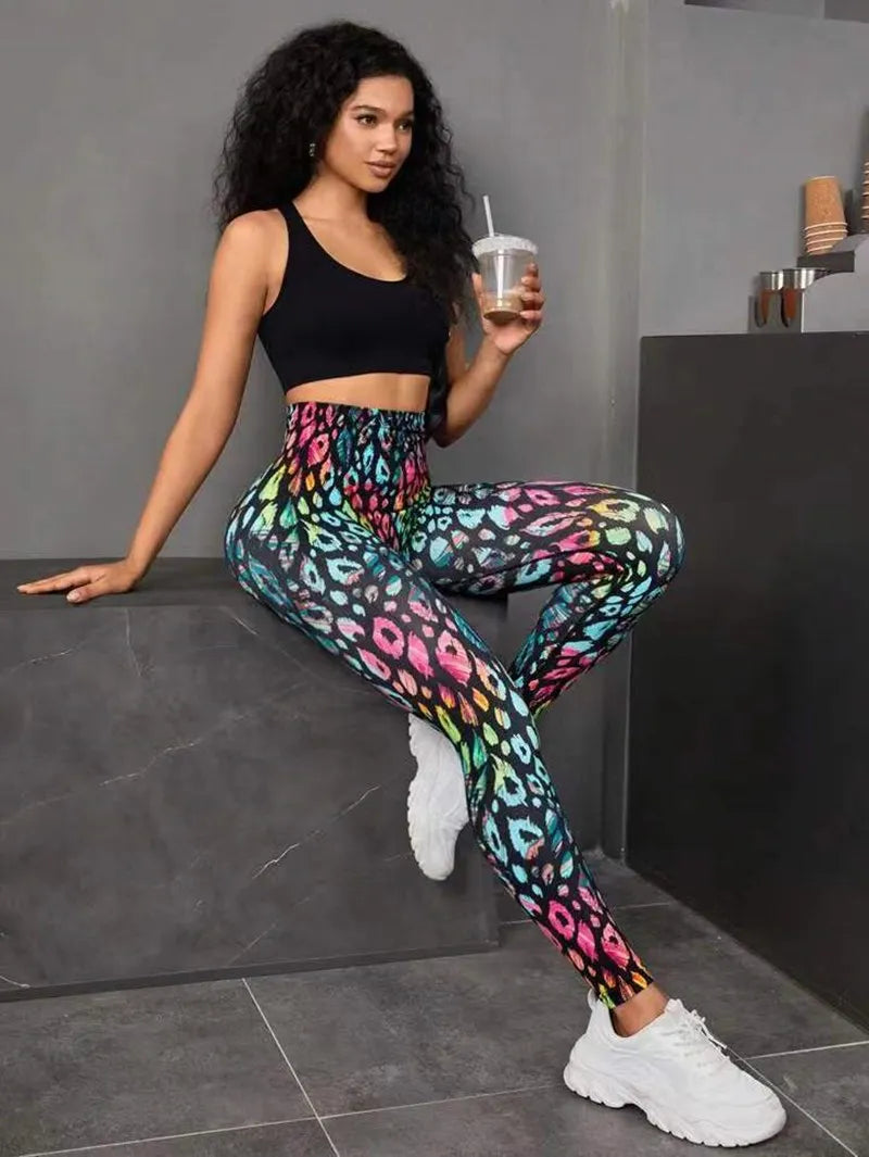 3D Peach Tie-Dye Leggings - High-Waist Push-Up Workout Tights