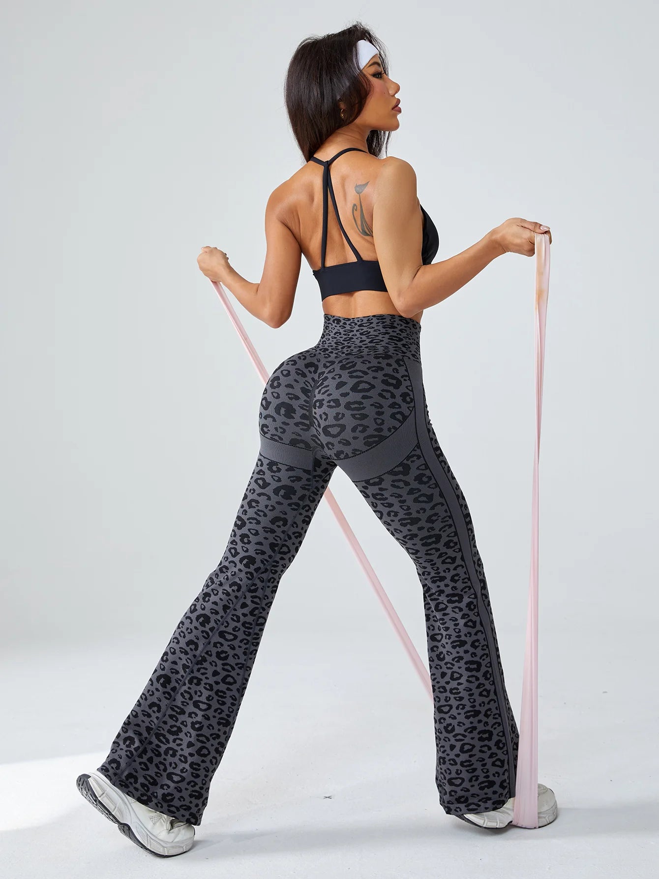 Retro Leopard Flare Leggings - High-Waist Tummy Control Stretch