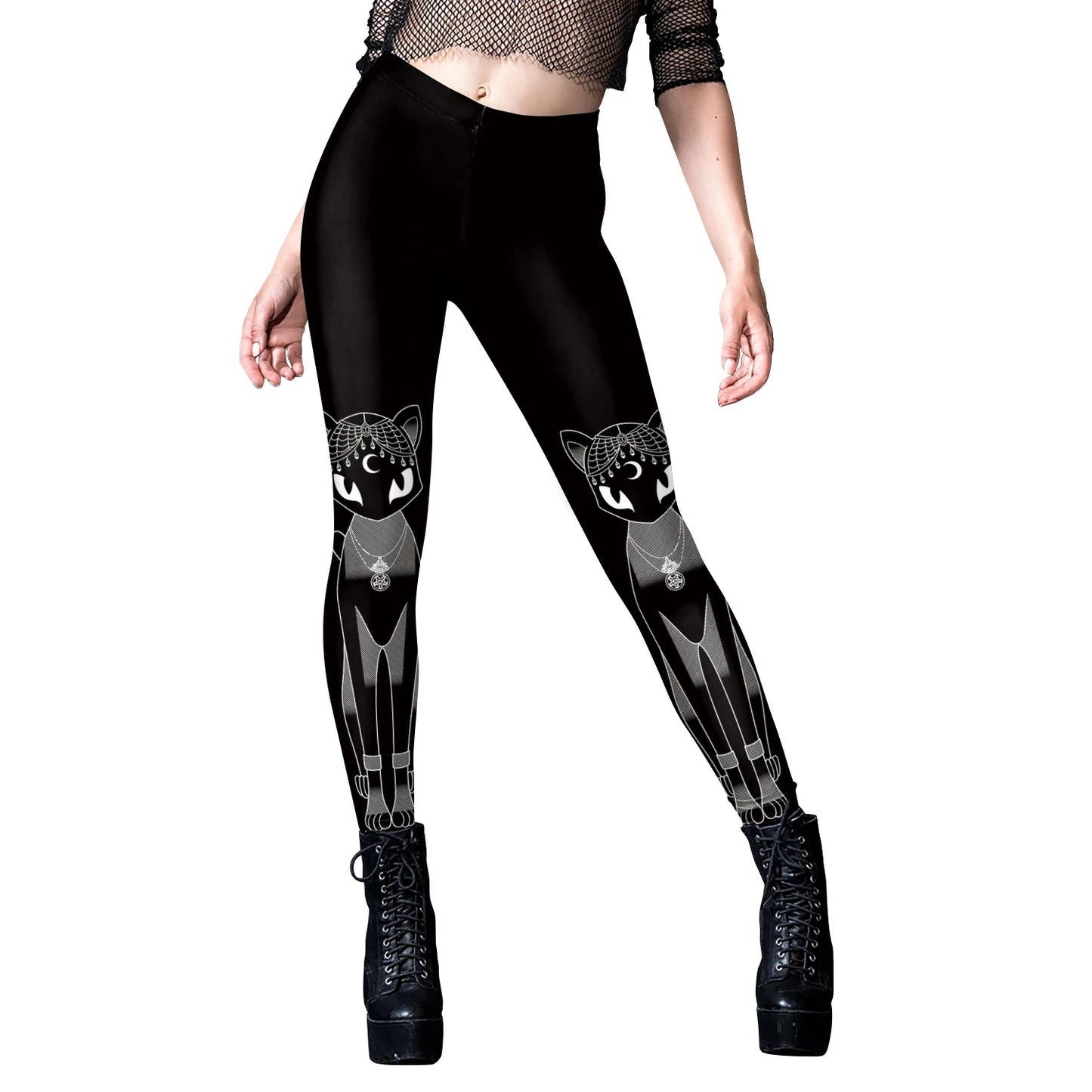 Black Ouija Gothic Leggings - Mid-Waist Stretch Alternative Style