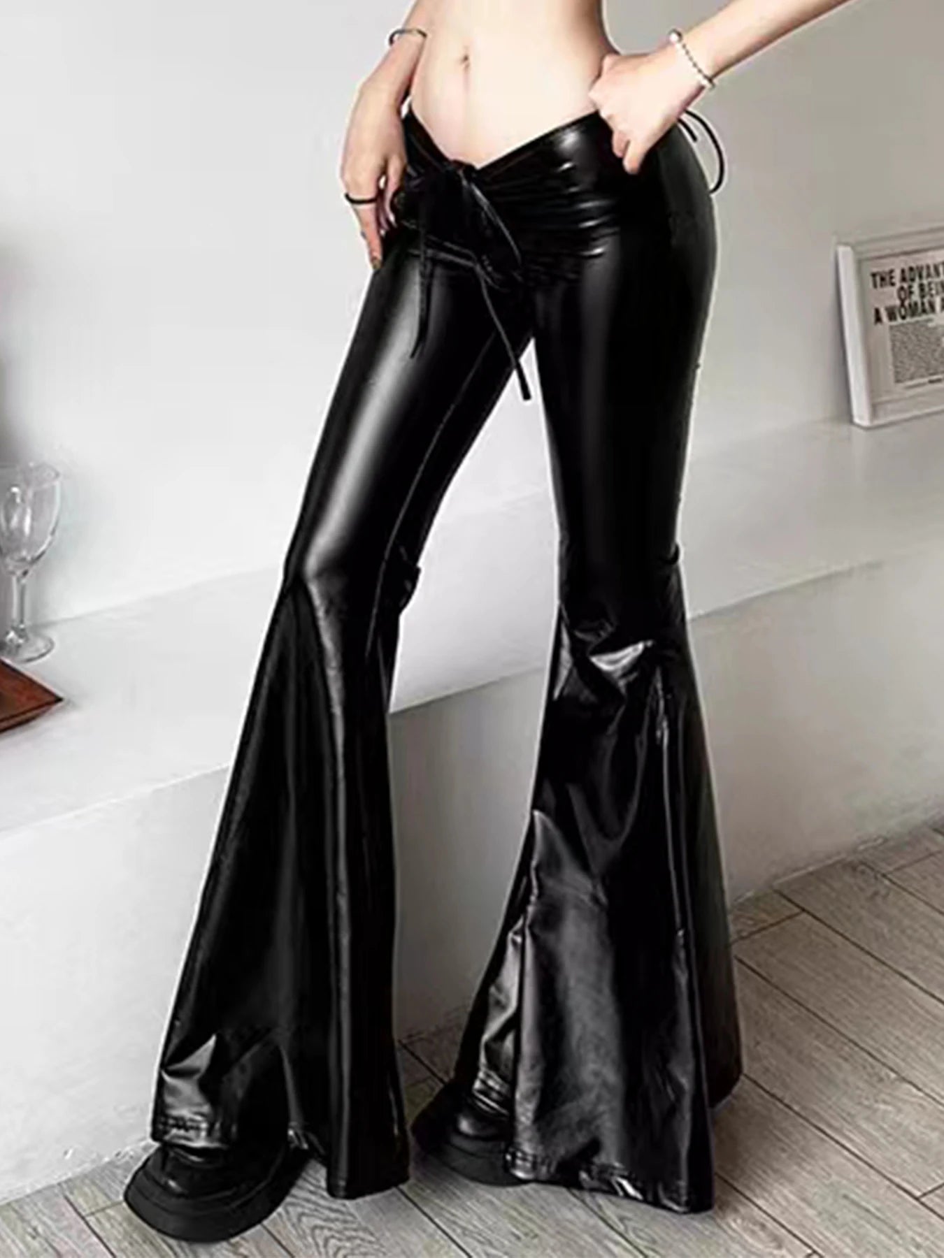 Plus Size Low-Rise Flare Faux Leather Flare Pants - Women's Sculpting Statement Bottoms